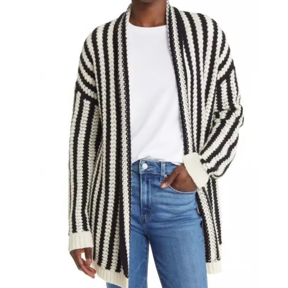 Nordstrom Signature Black & Ivory Chainette Cardigan